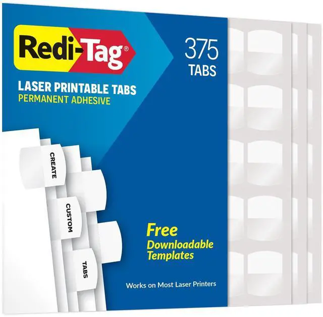 Main image of Laser Index Tabs, Divider Tabs, Permanent Adhesive Index Labels, Customizable Divider Labels, Divider Labels for School, Home and Office, 1-1/8" x 1-1/4", White, 375 Tabs, (B39017)