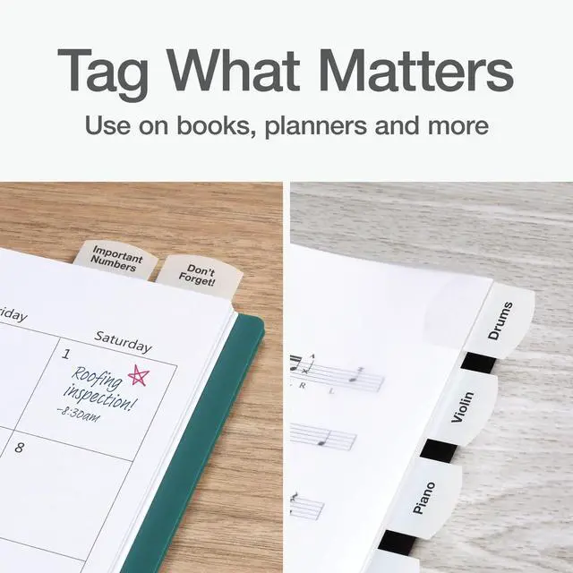 Alt view image 6 of 7 - Laser Index Tabs, Divider Tabs, Permanent Adhesive Index Labels, Customizable Divider Labels, Divider Labels for School, Home and Office, 1-1/8" x 1-1/4", White, 375 Tabs, (B39017)