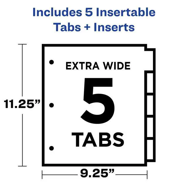 Alt view image 3 of 7 - Dividers for 3 Ring Binders, 5 Tab Plastic Binder Dividers, Pockets, Insertable Big Tabs, Multicolor, Extend Beyond Sheet Protectors, 1 Set (11902)