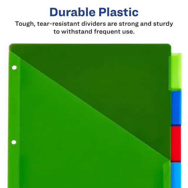 Alt view image 5 of 7 - Dividers for 3 Ring Binders, 5 Tab Plastic Binder Dividers, Pockets, Insertable Big Tabs, Multicolor, Extend Beyond Sheet Protectors, 1 Set (11902)