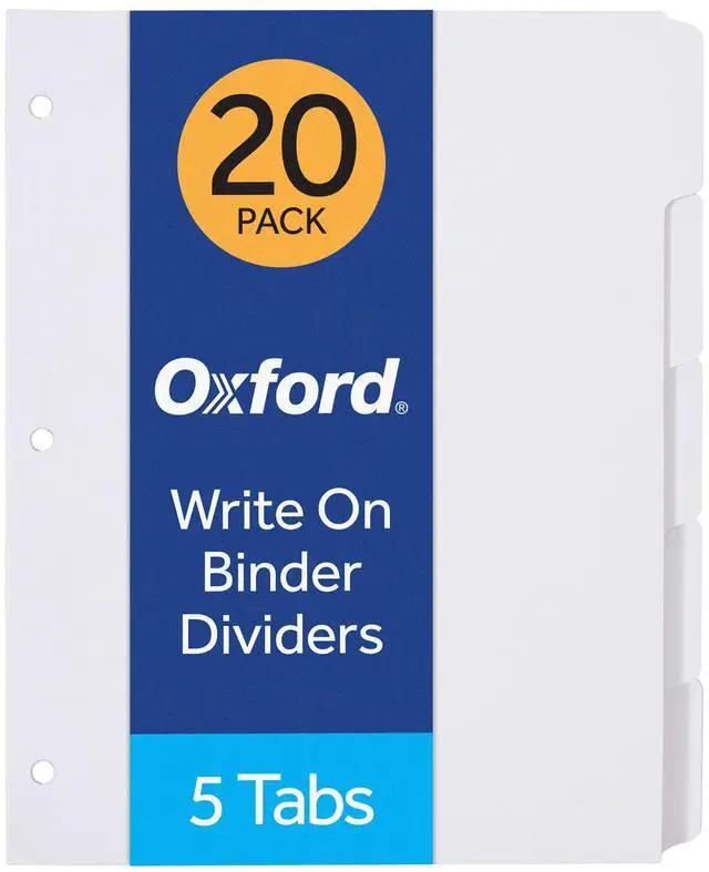 Main image of Blank Write On Binder Dividers, 1/5 Cut Tabs, 3 Hole Punch Dividers in 5 Tab Sets, 100 Dividers, 20 Sets, White (89981)