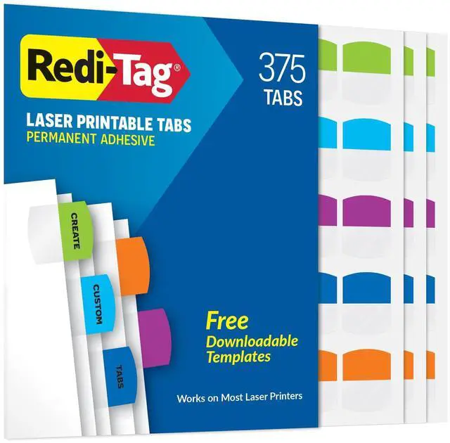 Main image of Laser Printable Tabs, Permanent Index Tabs, Customizable Adhesive Labels, Assorted Tropical Colors, 1.125" x 1.25", 375 Per Pack (1006789)