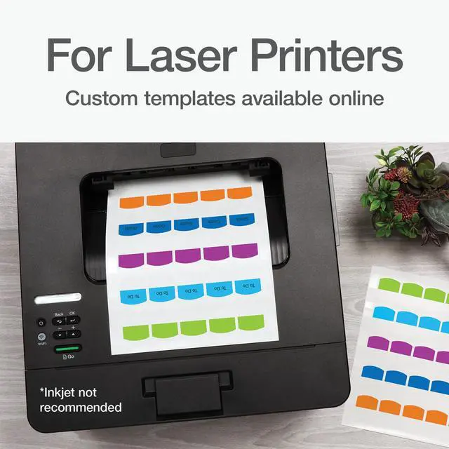 Alt view image 3 of 7 - Laser Printable Tabs, Permanent Index Tabs, Customizable Adhesive Labels, Assorted Tropical Colors, 1.125" x 1.25", 375 Per Pack (1006789)