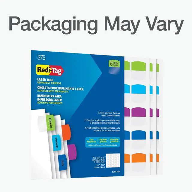 Alt view image 7 of 7 - Laser Printable Tabs, Permanent Index Tabs, Customizable Adhesive Labels, Assorted Tropical Colors, 1.125" x 1.25", 375 Per Pack (1006789)