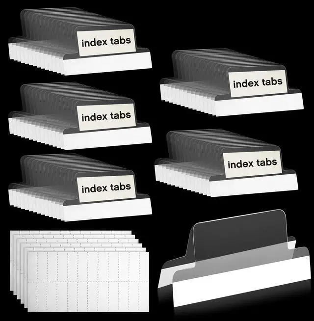 Main image of 100 Pieces Insertable Self Adhesive Tabs with Printable Inserts 1 Inch Clear Index Tabs Sticky Plastic Divider Planner on File Folder and Inserts for Book Page