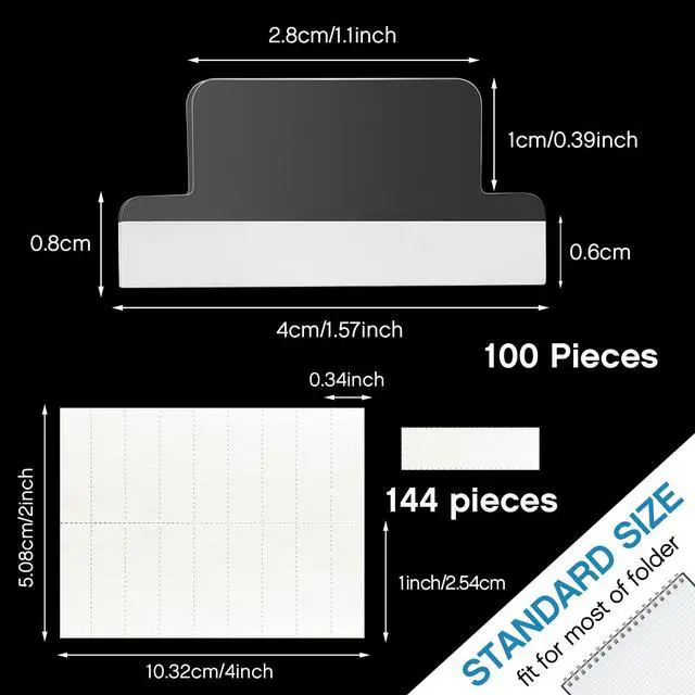 Alt view image 2 of 7 - 100 Pieces Insertable Self Adhesive Tabs with Printable Inserts 1 Inch Clear Index Tabs Sticky Plastic Divider Planner on File Folder and Inserts for Book Page