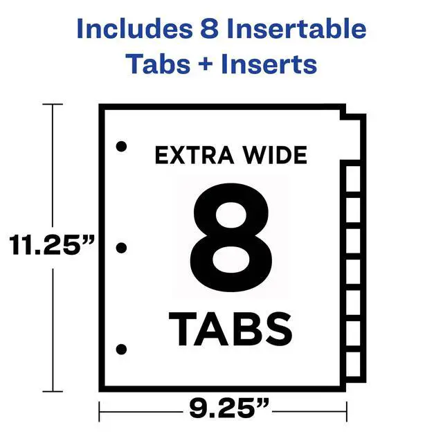 Alt view image 3 of 7 - Insertable Plastic Dividers for 3 Ring Binders, 8 Tabs per Set, Big Tabs, One Pocket, Multicolor Binder Dividers, Works with Sheet Protectors (11903)
