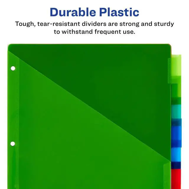 Alt view image 5 of 7 - Insertable Plastic Dividers for 3 Ring Binders, 8 Tabs per Set, Big Tabs, One Pocket, Multicolor Binder Dividers, Works with Sheet Protectors (11903)