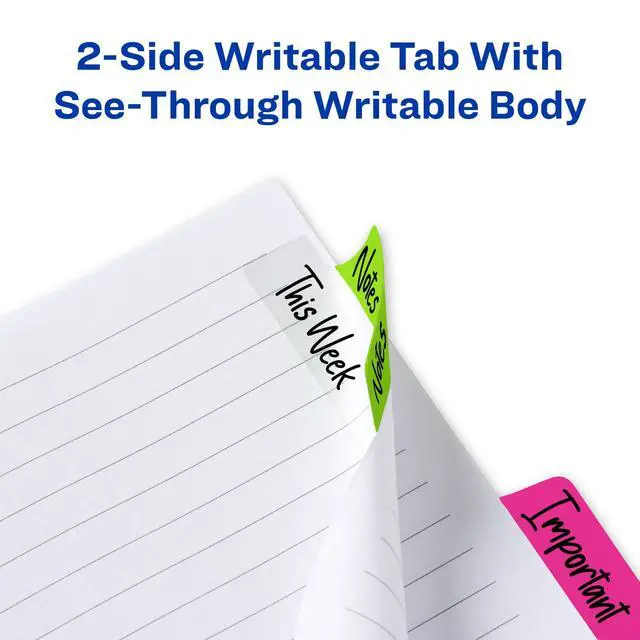 Alt view image 5 of 7 - Margin Ultra Tabs, 2.5" x 1", 2-Side Writable, Assorted Neon Color, 24 Repositionable Page Tabs (74767)