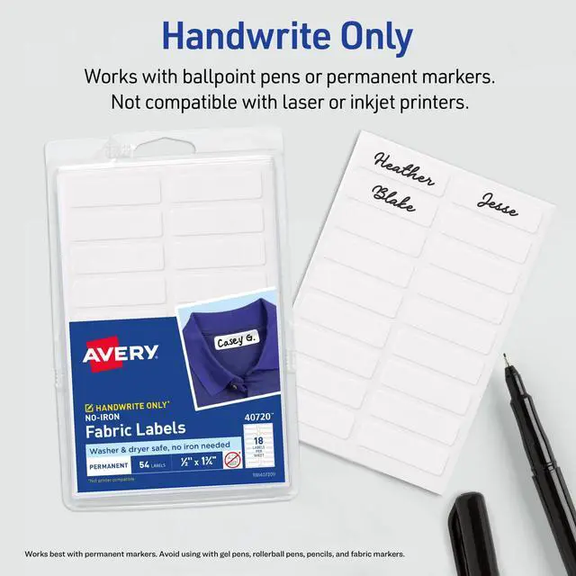Alt view image 6 of 7 - No-Iron Fabric Labels, 1/2" x 1-3/4", Washer and Dryer-Safe Waterproof Labels, Non-Printable, 54 Total (40720)