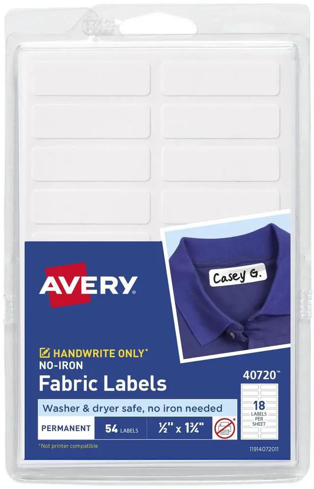 Main image of No-Iron Fabric Labels, 1/2" x 1-3/4", Washer and Dryer-Safe Waterproof Labels, Non-Printable, 54 Total (40720)