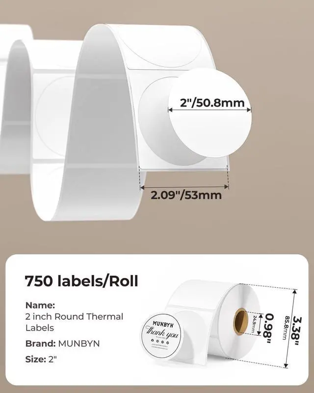 Alt view image 2 of 7 - 2 Inch Circle Thermal Labels for Business, 750 Sheets/1 Roll