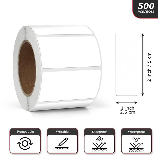 Alt view image 4 of 7 - White Rectangle Stickers 2 x 1 Inch Color Coding Labels Vinyl Roll Self-Adhesive Waterproof Removable 500 PCS