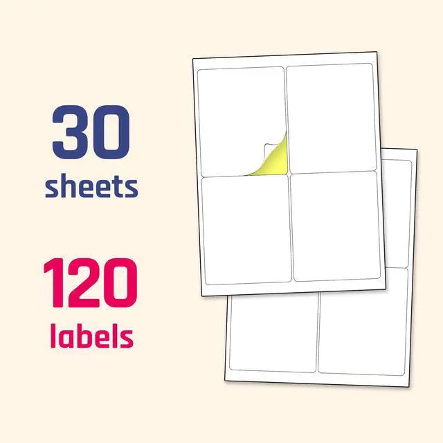 Alt view image 7 of 7 - (4" x 5") 30 Sheets, Large White Labels Stickers - Laser/Inkjet Printable