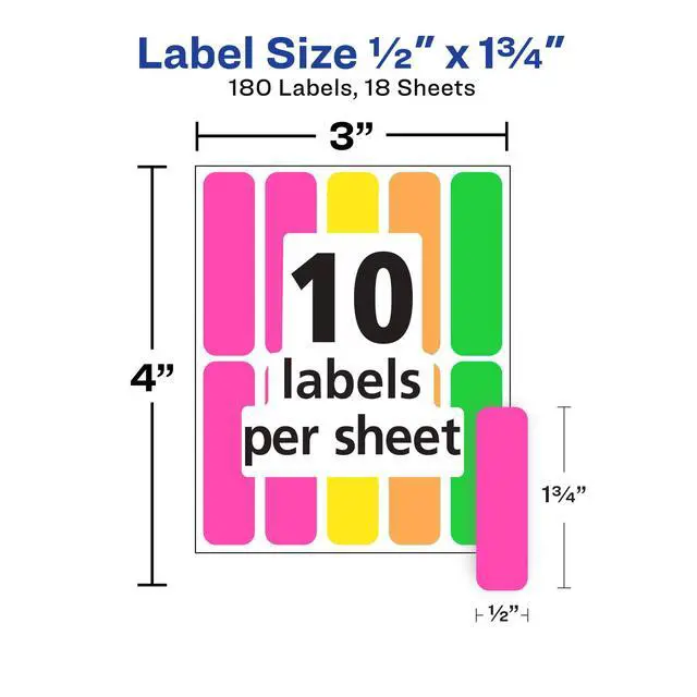 Alt view image 4 of 4 - Color-Coding Removable Labels, 1/2" x 1-3/4", Assorted Neon Colors, Non-Printable, 180 Blank Labels Total (6724)