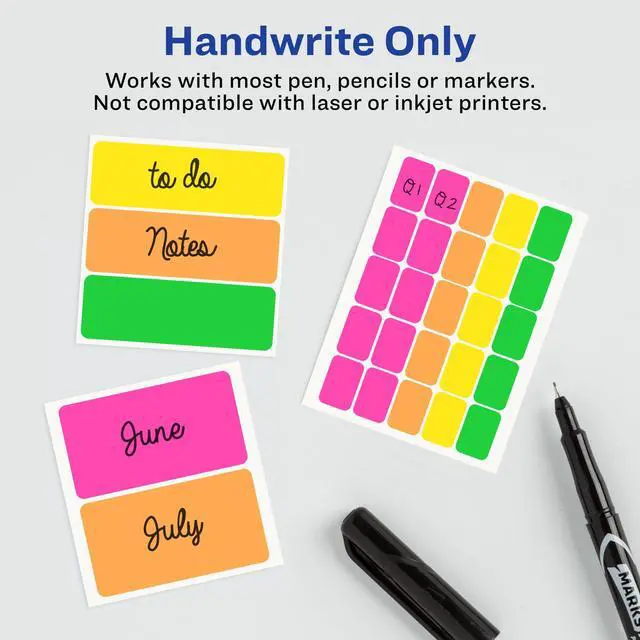 Alt view image 3 of 4 - Color-Coding Removable Labels, 1/2" x 1-3/4", Assorted Neon Colors, Non-Printable, 180 Blank Labels Total (6724)