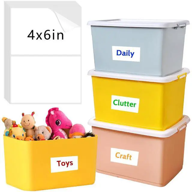 Main image of 150 Pcs Labels for Storage Bins, 6 X 4 Inch Removable Labels for Storage Bins, Tear Resistant No Residue Storage Bin Label, Matte White Blank Box Label for School, Home, Business