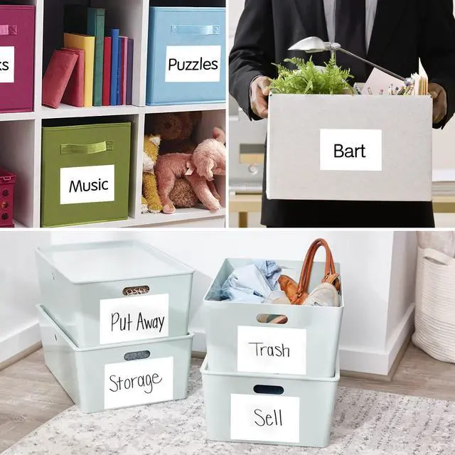 Alt view image 7 of 7 - 150 Pcs Labels for Storage Bins, 6 X 4 Inch Removable Labels for Storage Bins, Tear Resistant No Residue Storage Bin Label, Matte White Blank Box Label for School, Home, Business
