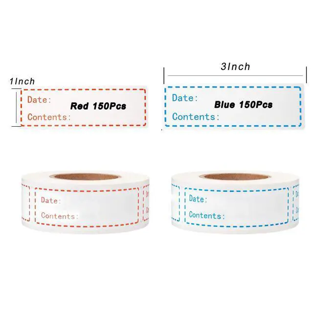 Alt view image 2 of 7 - 300pcs Removable Freezer Labels, 1 x 3 Inch Food Labels, Refrigerator Freezer Tape Label Easy Clean Leaves No Residue, 2 Color Label Stickers Roll
