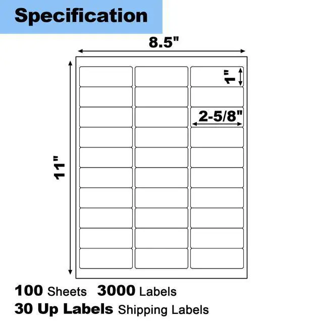 Alt view image 2 of 7 - 3000 Pcs 1" x 2-5/8" 30 Up Shipping Labels for Inkjet & Laser