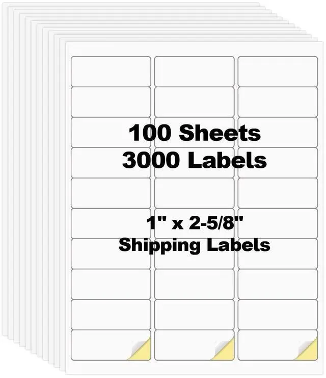 Main image of 3000 Pcs 1" x 2-5/8" 30 Up Shipping Labels for Inkjet & Laser