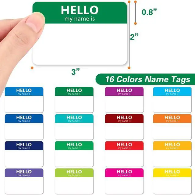 Alt view image 2 of 6 - 400 Pcs Name Tags Colorful Sticker-16 Colors (3"x2") Hello My Name is Peel & Stick Identification Badges for School, Office, Conferences & Family Parties.