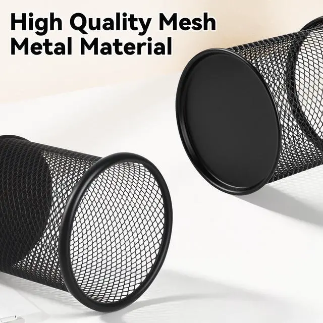 Alt view image 3 of 7 - Black Pen Holder Cup for Desk Modern Wire Mesh Pencil Cup Holder, Durable Office Pen Organizer for Desk, Home & Office