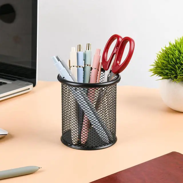 Alt view image 4 of 7 - Black Pen Holder Cup for Desk Modern Wire Mesh Pencil Cup Holder, Durable Office Pen Organizer for Desk, Home & Office