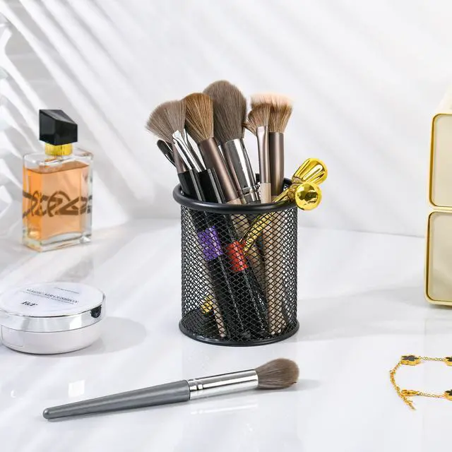 Alt view image 5 of 7 - Black Pen Holder Cup for Desk Modern Wire Mesh Pencil Cup Holder, Durable Office Pen Organizer for Desk, Home & Office