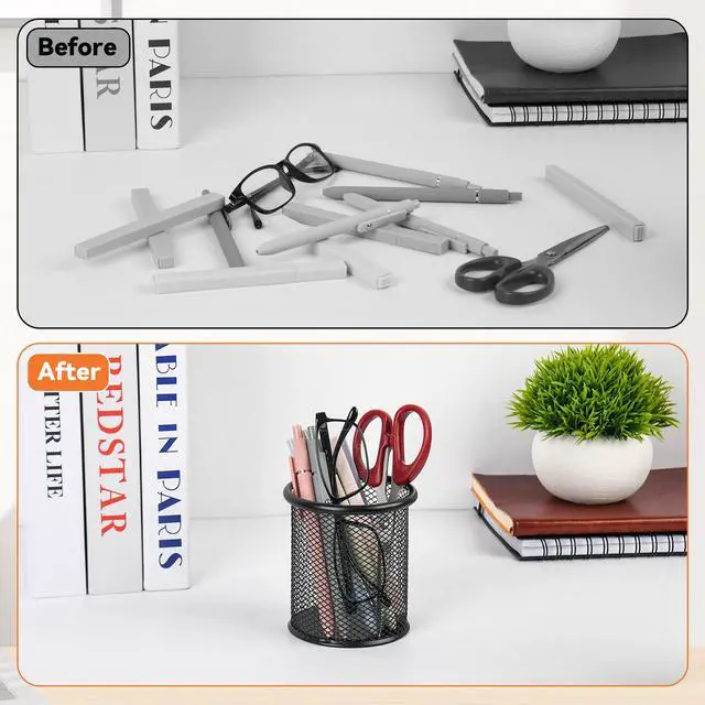 Alt view image 6 of 7 - Black Pen Holder Cup for Desk Modern Wire Mesh Pencil Cup Holder, Durable Office Pen Organizer for Desk, Home & Office