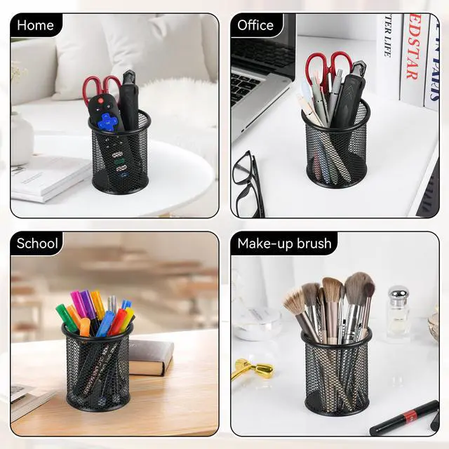 Alt view image 7 of 7 - Black Pen Holder Cup for Desk Modern Wire Mesh Pencil Cup Holder, Durable Office Pen Organizer for Desk, Home & Office