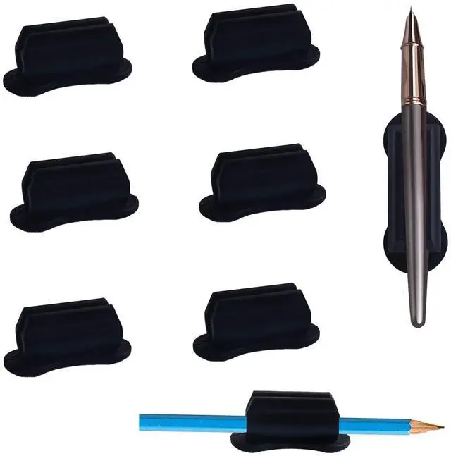 Main image of 6 Pack Adhesive Pencil Holders for Desk, Silicone Pencil Holder for Classroom, Flexible Pen Holder for Clipboard Stylus Organizer Marker Holder for School Accessories, Teacher Office Supplies (Black)