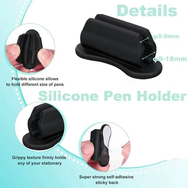 Alt view image 5 of 6 - 6 Pack Adhesive Pencil Holders for Desk, Silicone Pencil Holder for Classroom, Flexible Pen Holder for Clipboard Stylus Organizer Marker Holder for School Accessories, Teacher Office Supplies (Black)