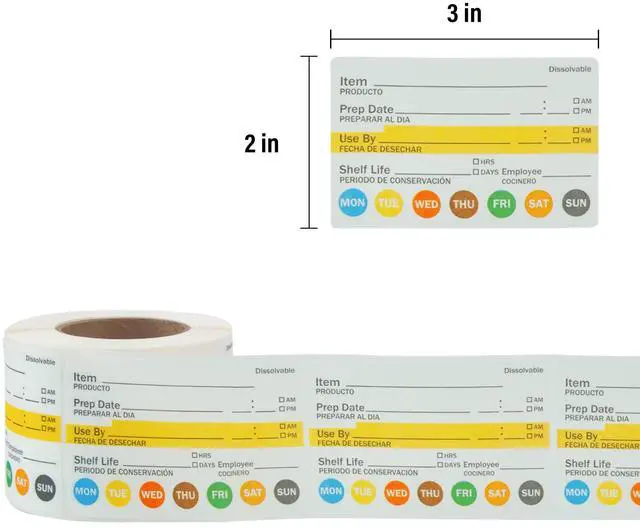 Alt view image 2 of 6 - Dissolvable Label Shelf Life for Food Rotation Use by Stickers 2 x 3 Inch Roll of 250 Labels