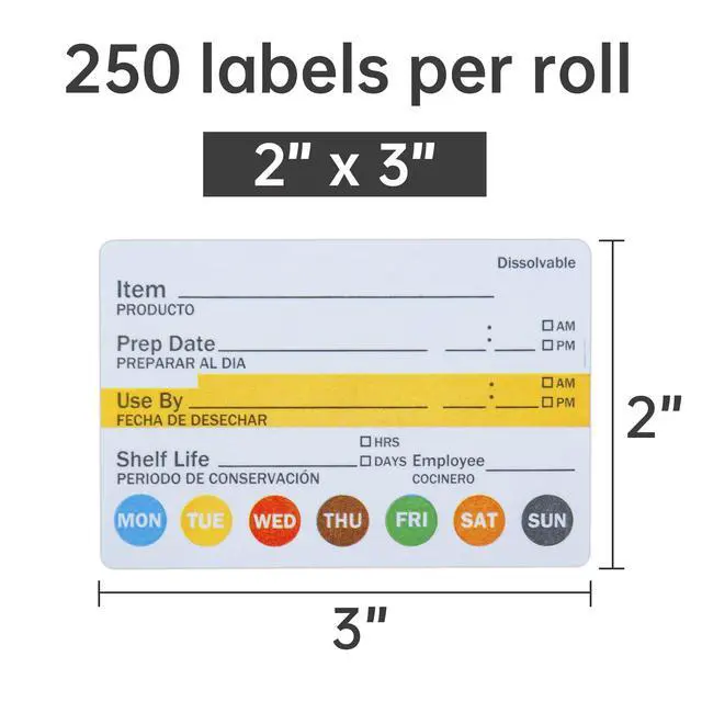 Alt view image 4 of 6 - Dissolvable Label Shelf Life for Food Rotation Use by Stickers 2 x 3 Inch Roll of 250 Labels