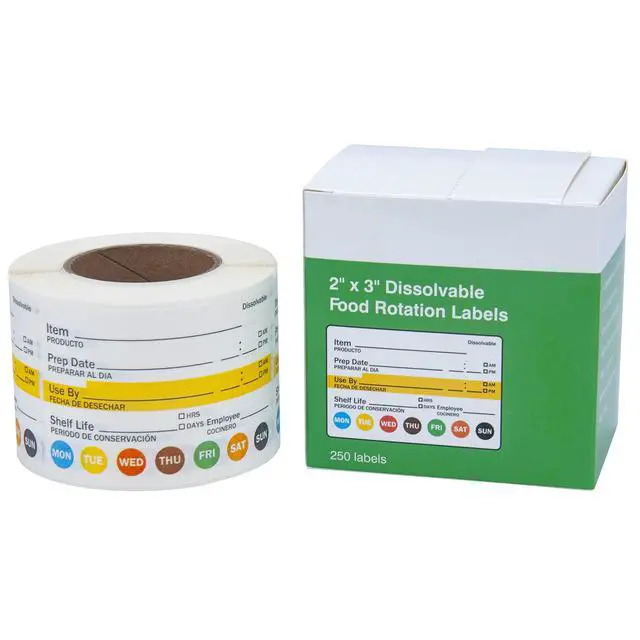 Alt view image 5 of 6 - Dissolvable Label Shelf Life for Food Rotation Use by Stickers 2 x 3 Inch Roll of 250 Labels
