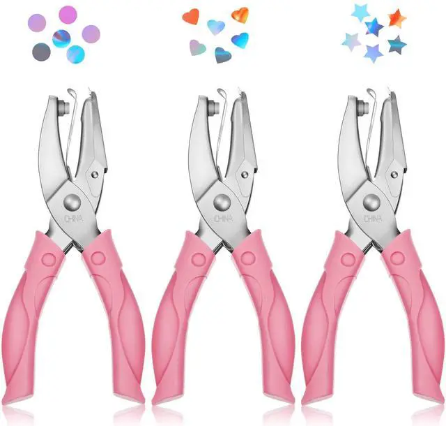 Main image of 3 Pcs Hole Punch Shapes Single Hole Paper Punchers for Crafts Handheld Metal Punch with Soft Grip 1/4" 3/16" Round Heart Star Holes for DIY Tags Ticket Scrapbook