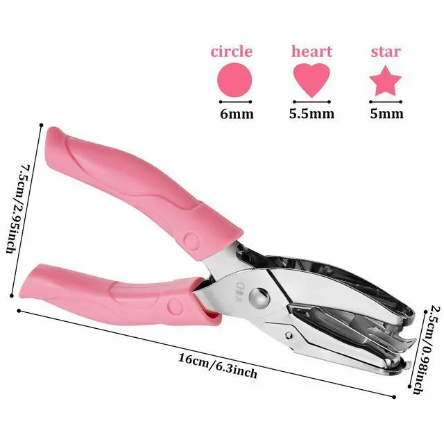 Alt view image 2 of 7 - 3 Pcs Hole Punch Shapes Single Hole Paper Punchers for Crafts Handheld Metal Punch with Soft Grip 1/4" 3/16" Round Heart Star Holes for DIY Tags Ticket Scrapbook