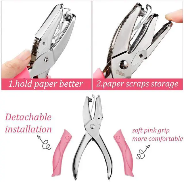 Alt view image 3 of 7 - 3 Pcs Hole Punch Shapes Single Hole Paper Punchers for Crafts Handheld Metal Punch with Soft Grip 1/4" 3/16" Round Heart Star Holes for DIY Tags Ticket Scrapbook