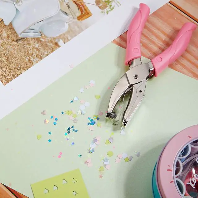 Alt view image 5 of 7 - 3 Pcs Hole Punch Shapes Single Hole Paper Punchers for Crafts Handheld Metal Punch with Soft Grip 1/4" 3/16" Round Heart Star Holes for DIY Tags Ticket Scrapbook