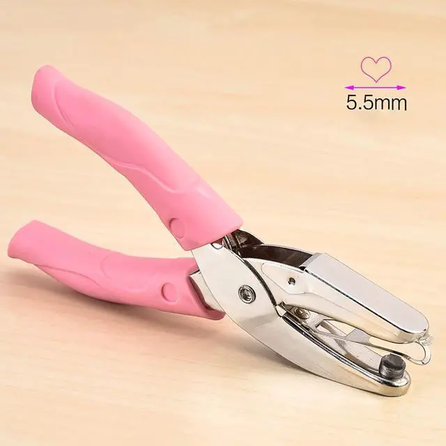 Alt view image 2 of 6 - 1 Pack 6.3 Inch Length 1/4 Inch Diameter of Heart Shape Hole Handheld Single Paper Hole Punch, Puncher with Pink Soft Thick Leather Cover(Heart 1/4 inch)