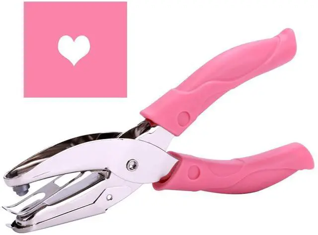 Main image of 1 Pack 6.3 Inch Length 1/4 Inch Diameter of Heart Shape Hole Handheld Single Paper Hole Punch, Puncher with Pink Soft Thick Leather Cover(Heart 1/4 inch)