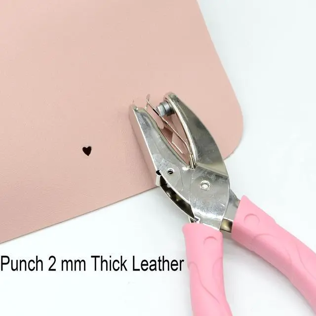 Alt view image 6 of 6 - 1 Pack 6.3 Inch Length 1/4 Inch Diameter of Heart Shape Hole Handheld Single Paper Hole Punch, Puncher with Pink Soft Thick Leather Cover(Heart 1/4 inch)