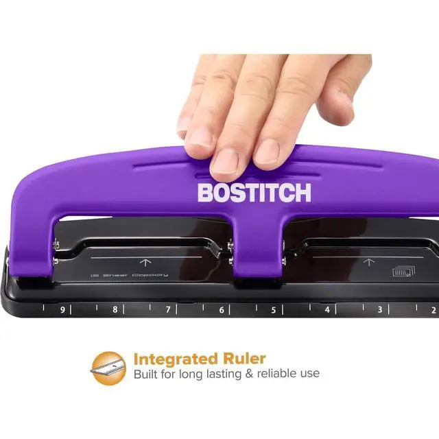 Alt view image 5 of 6 - Bostitch Office EZ Squeeze Reduced Effort 3-Hole Punch, 12 Sheets, Purple