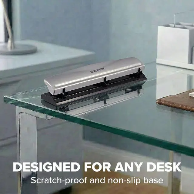 Alt view image 6 of 7 - 3 Hole Paper Punch, 15 Sheet Capacity, Metal Office Hole Puncher with Chip Tray, Non-Slip Base, 9/32" Holes, Perfect for Binders, School, Home & Office