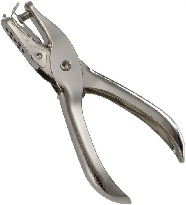 Main image of Single Hole Punch - 5 Sheet Capacity, 0.25 Inch Hole Size, Nickel Plated Hand Punch with Built-in Paper Chip Catcher, Silver