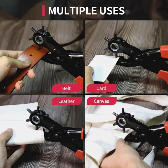 Alt view image 5 of 7 - Revolving Punch Plier Kit, Leather Hole Punch Set for Belts, Watch Bands, Straps, Dog Collars, Saddles, Shoes, Fabric, DIY Home or Craft Projects, Heavy Duty Rotary Puncher, Multi Hole Sizes Make