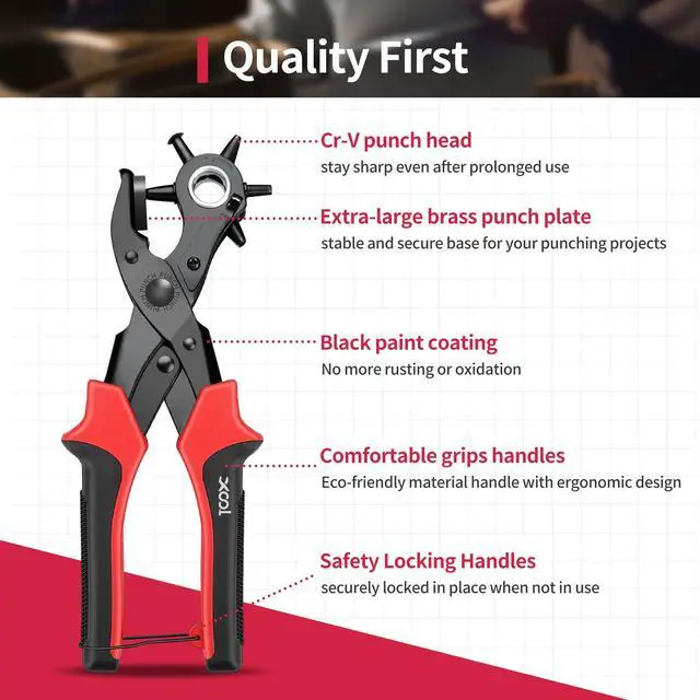 Alt view image 4 of 7 - Revolving Punch Plier Kit, Leather Hole Punch Set for Belts, Watch Bands, Straps, Dog Collars, Saddles, Shoes, Fabric, DIY Home or Craft Projects, Heavy Duty Rotary Puncher, Multi Hole Sizes Make