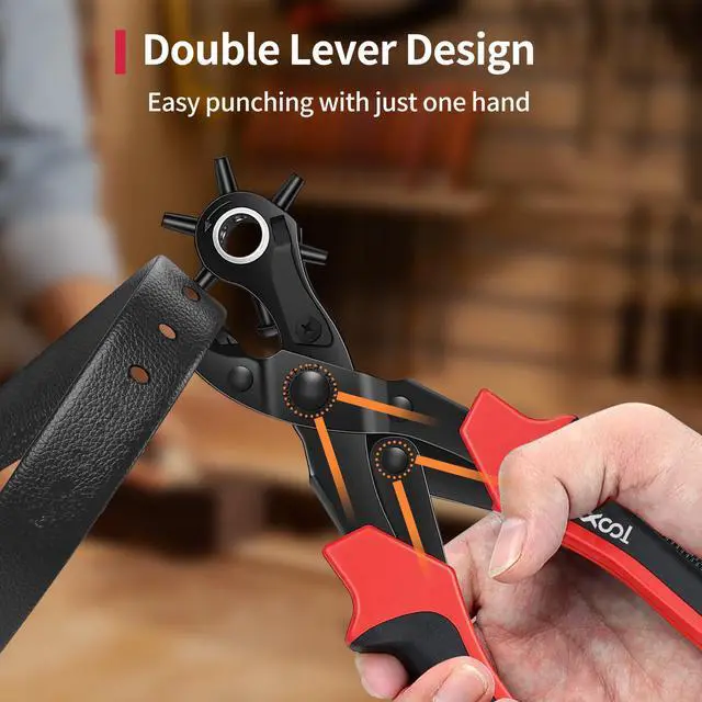 Alt view image 3 of 7 - Revolving Punch Plier Kit, Leather Hole Punch Set for Belts, Watch Bands, Straps, Dog Collars, Saddles, Shoes, Fabric, DIY Home or Craft Projects, Heavy Duty Rotary Puncher, Multi Hole Sizes Make