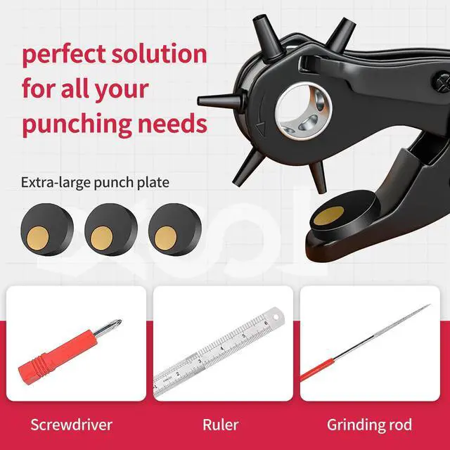 Alt view image 6 of 7 - Revolving Punch Plier Kit, Leather Hole Punch Set for Belts, Watch Bands, Straps, Dog Collars, Saddles, Shoes, Fabric, DIY Home or Craft Projects, Heavy Duty Rotary Puncher, Multi Hole Sizes Make